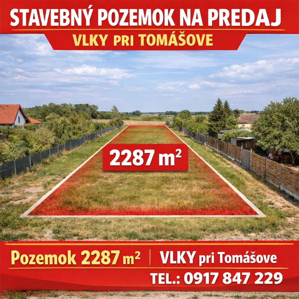 BE.LIVE COMPANY- PREDAJ- INVESTIČNÝ- STAVEBNÝ- POZEMOK- 2287m²- TOMÁŠOV- VLKY